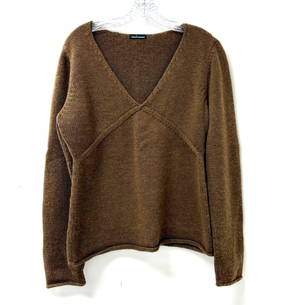 Vintage Y2K Brown Babydoll Knit Sweater Size M V Neck Soft Grunge 90s Minimalist